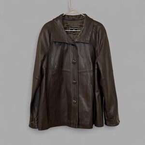 Portrait Chocolate Brown soft leather jacket with stitches details Large